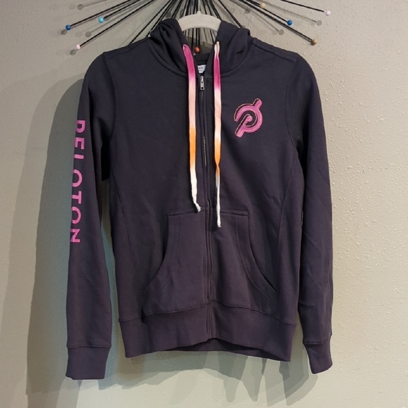 Peloton Size Small Full Zip Up Hoodie Sweatshirt Gray Pockets - Picture 1 of 10